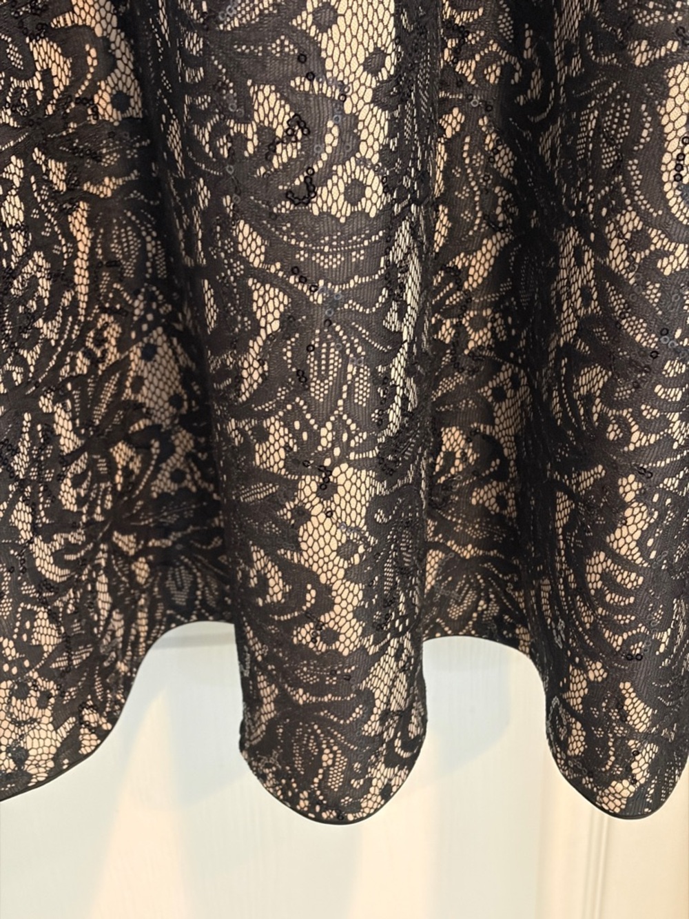 Kensie Black Beaded sequined Lace Overlay Midi Dress with Nude Lining - Picture 6 of 7